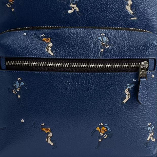 Closeup of Coach West Backpack Bag With Baseball Print - Deep Blue Multi CAX47