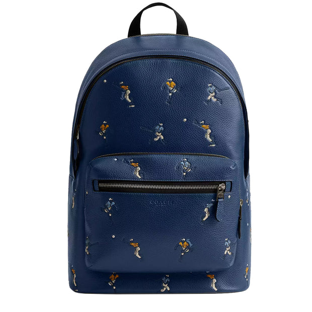 Front View of Coach West Backpack Bag With Baseball Print - Deep Blue Multi CAX47