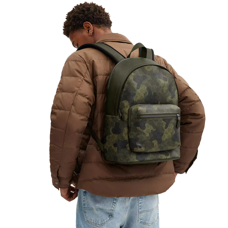 coach backpack camo League Flap in Signature with Print Leather Printed CORDURA fabric with refined calf leather details Inside zip Restored League Flap Backpack In