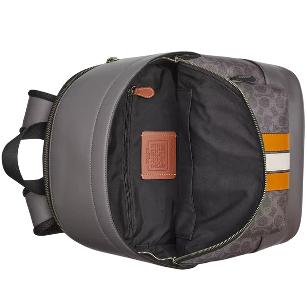 Interior View of Coach West Backpack Bag In Signature Canvas With Varsity Stripe - Grey/ Ochre/ Chalk CV922