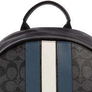 Coach West Backpack Bag In Signature Canvas With Varsity Stripe in Charcoal/ Denim/ Chalk 3001