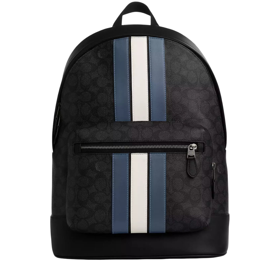 Coach West Backpack Bag In Signature Canvas With Varsity Stripe CV922 –