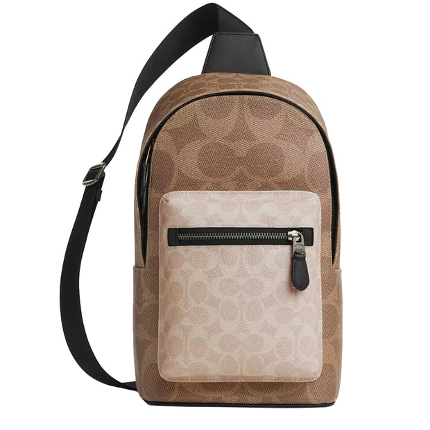 Buy Coach West Pack Bag In Blocked Signature Canvas in Sand/ Tan CAB60 Online in Singapore | PinkOrchard.com