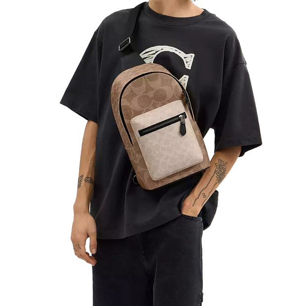 Buy Coach West Pack Bag In Blocked Signature Canvas in Sand/ Tan CAB60 Online in Singapore | PinkOrchard.com