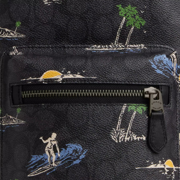 Closeup of Coach West Pack Bag In Signature Canvas With Surf Print - Charcoal Multi CBJ12
