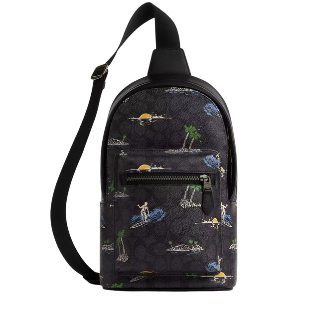 Front View of Coach West Pack Bag In Signature Canvas With Surf Print - Charcoal Multi CBJ12