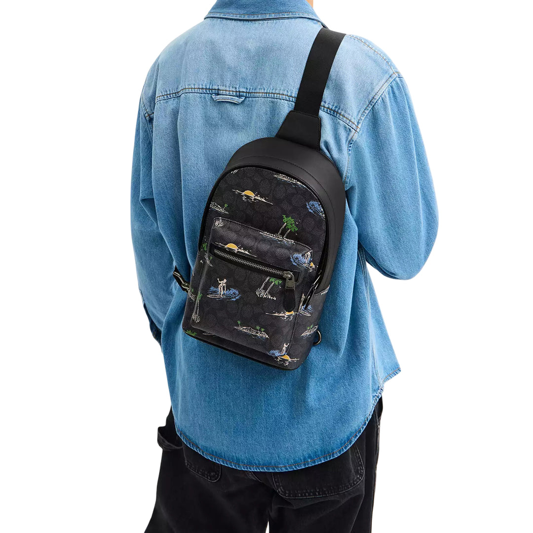 Coach West Pack In Signature Canvas W/Surf Print—Unisex—NEW W/Tags—$350–Great Coach West Pack 2853 Mens Signature Canvas Surf Print  main image 4