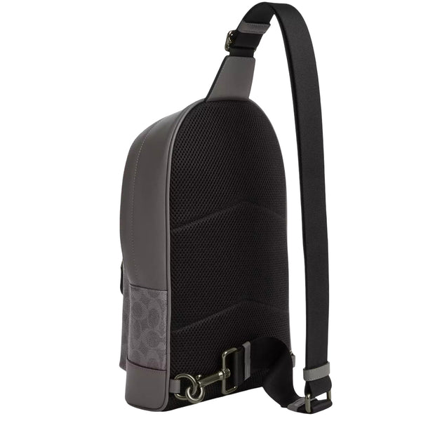 Back View of Coach West Pack Bag In Signature Canvas With Varsity Stripe Bag - Grey/ Ochre/ Chalk CV923