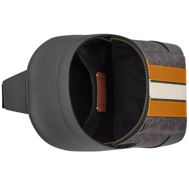 Interior View of Coach West Pack Bag In Signature Canvas With Varsity Stripe Bag - Grey/ Ochre/ Chalk CV923