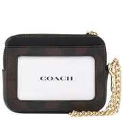 Coach Zip Card Case In Signature Canvas in Khaki/ Brown Multi C0058