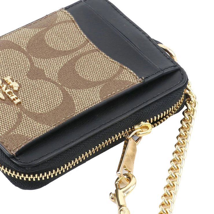 Buy Coach Zip Card Case In Blocked Signature Canvas in Khaki/ Brown Multi C1885 Online in Singapore | PinkOrchard.com