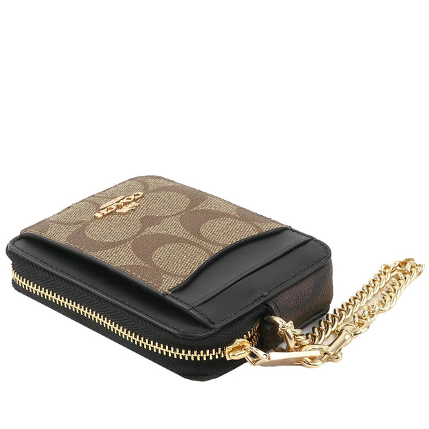 Buy Coach Zip Card Case In Blocked Signature Canvas in Khaki/ Brown Multi C1885 Online in Singapore | PinkOrchard.com