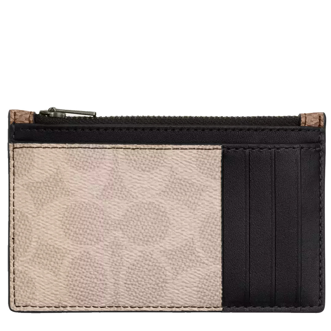 Buy Coach Zip Card Case In Blocked Signature Canvas in Sand/ Tan