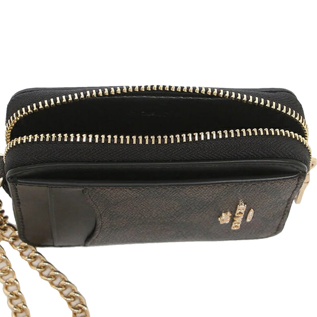 Coach Zip Card Case In Signature Canvas in Brown/ Black C0058