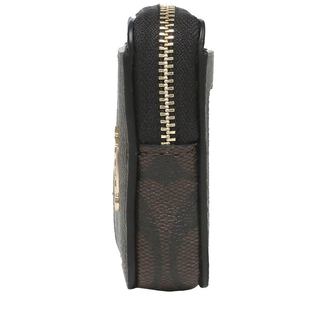 Coach Zip Card Case In Signature Canvas in Brown/ Black C0058