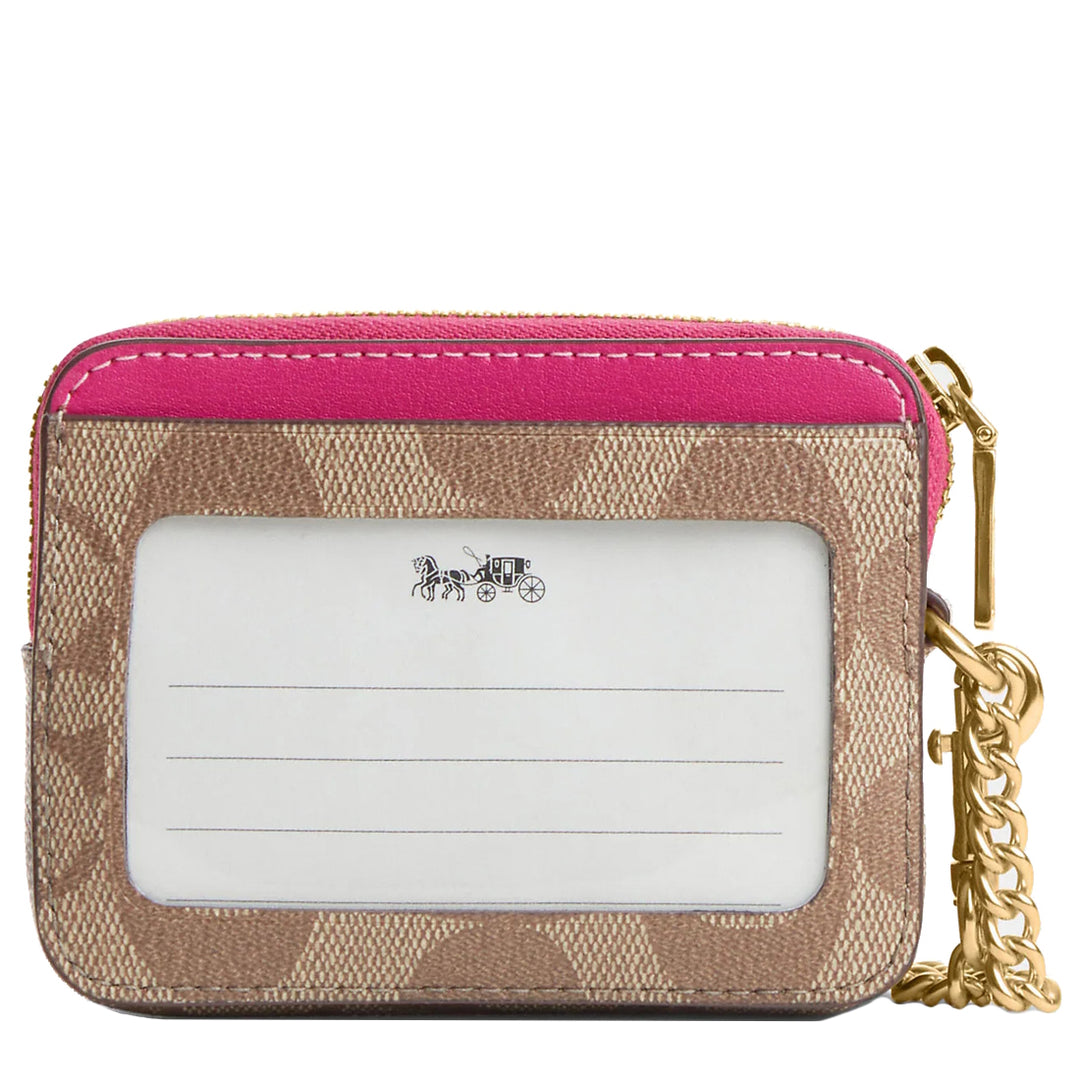 Buy Coach Zip Card Case In Signature Canvas in Khaki/ Cerise C0058