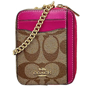 Buy Coach Zip Card Case In Signature Canvas in Khaki/ Cerise C0058 Online in Singapore | PinkOrchard.com