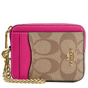 Buy Coach Zip Card Case In Signature Canvas in Khaki/ Cerise C0058 Online in Singapore | PinkOrchard.com