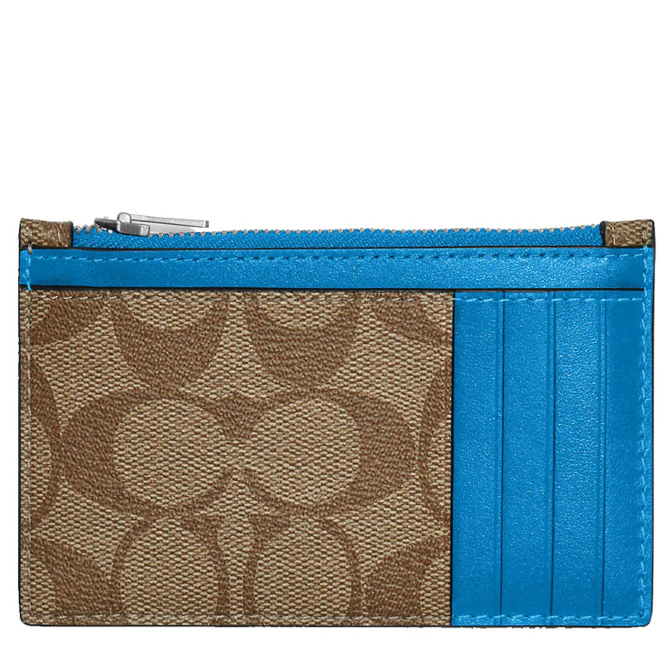 Coach Zip Card Case in Signature Canvas in Khaki/Racer Blue C4281