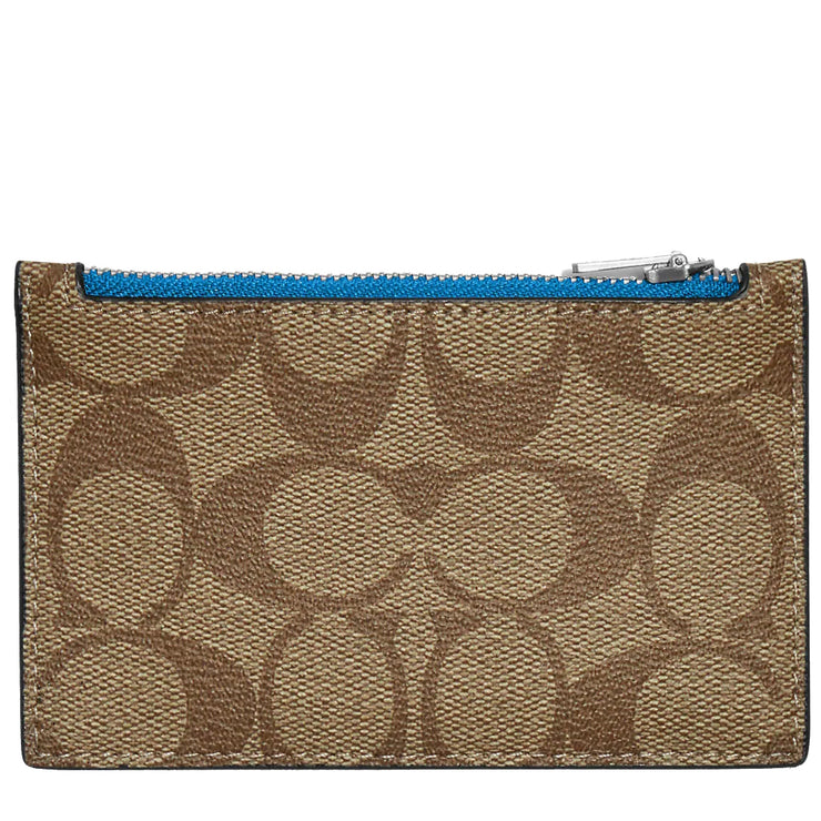 Coach Zip Card Case in Signature Canvas in Khaki/Racer Blue C4281