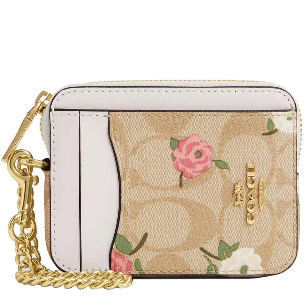 Coach Zip Card Case In Signature Canvas With Floral Print in Light Khaki  Chalk Multi CR971