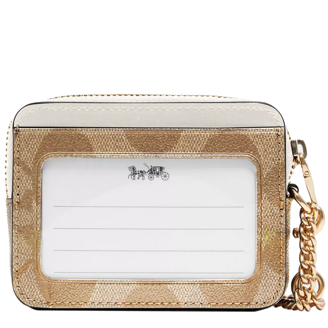 Buy Coach Zip Card Case In Signature Canvas in Light Khaki/ Chalk