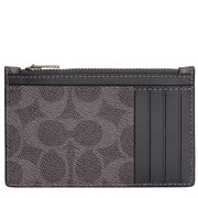 Front View of Coach Zip Card Case In Signature Canvas - Grey/ Charcoal CV764