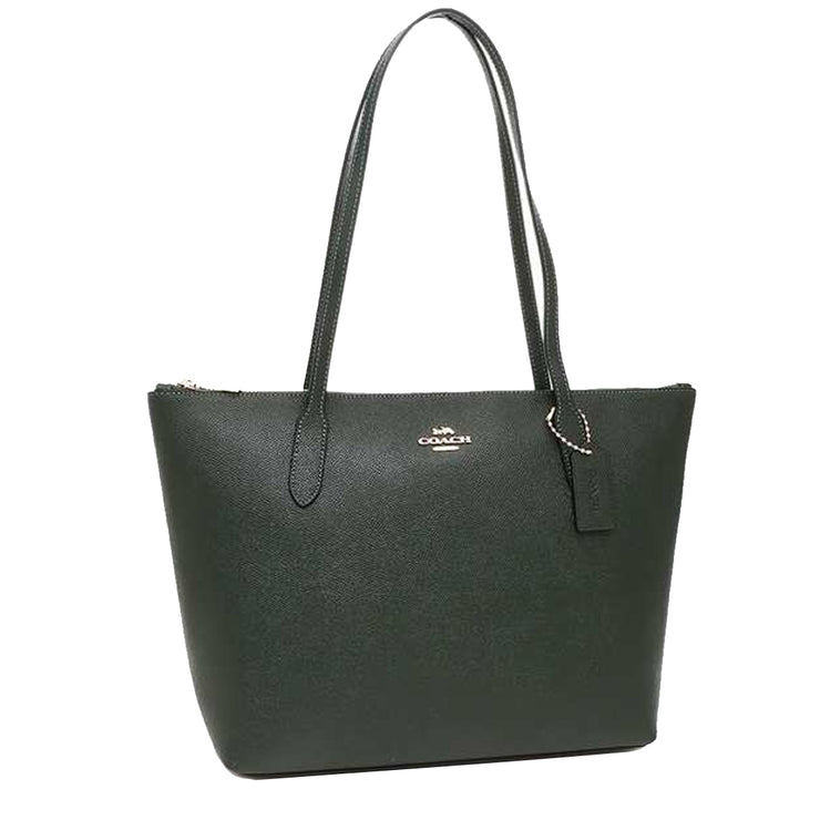 Coach Zip Top Tote Bag in Crossgrain Leather Amazon Green 4454