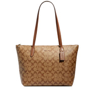 Coach Zip Top Tote Bag In Signature Canvas in Khaki/ Saddle 2 4455