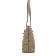 Coach Zip Top Tote Bag In Signature Canvas in Khaki/ Saddle 2 4455