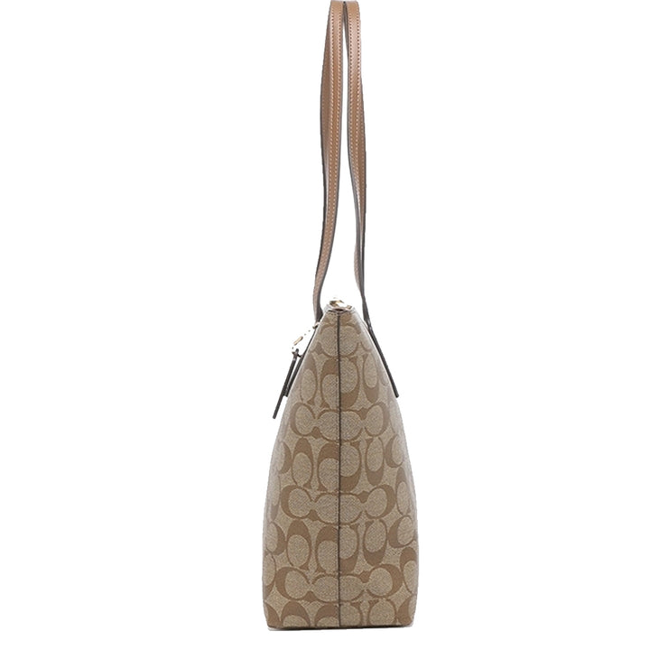 Coach Zip Top Tote Bag In Signature Canvas in Khaki/ Saddle 2 4455