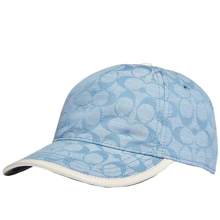 Coach Signature Chambray Baseball Cap in Pale Chambray/ Saddle C4038