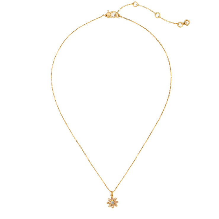 Full Front View of Kate Spade Bursting Blooms Pendant Necklace in Yellow Gold KK484