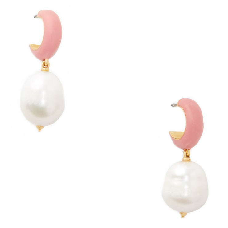 Front View of Kate Spade Candy Drops Enamel Pearl Drop Hug Earrings - Coral o0r00270