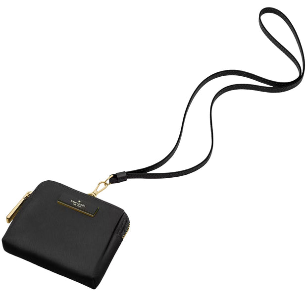 Front View of Kate Spade Carter Nylon Card Case Lanyard - Black KL878