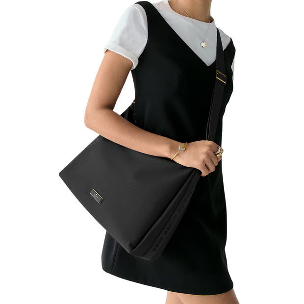 Model Wearing Kate Spade Carter Nylon Large Convertible Crossbody Bag - Black KL963