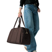 Model Carrying Kate Spade Carter Nylon Large Weekender Bag - Hot Fudge KL968