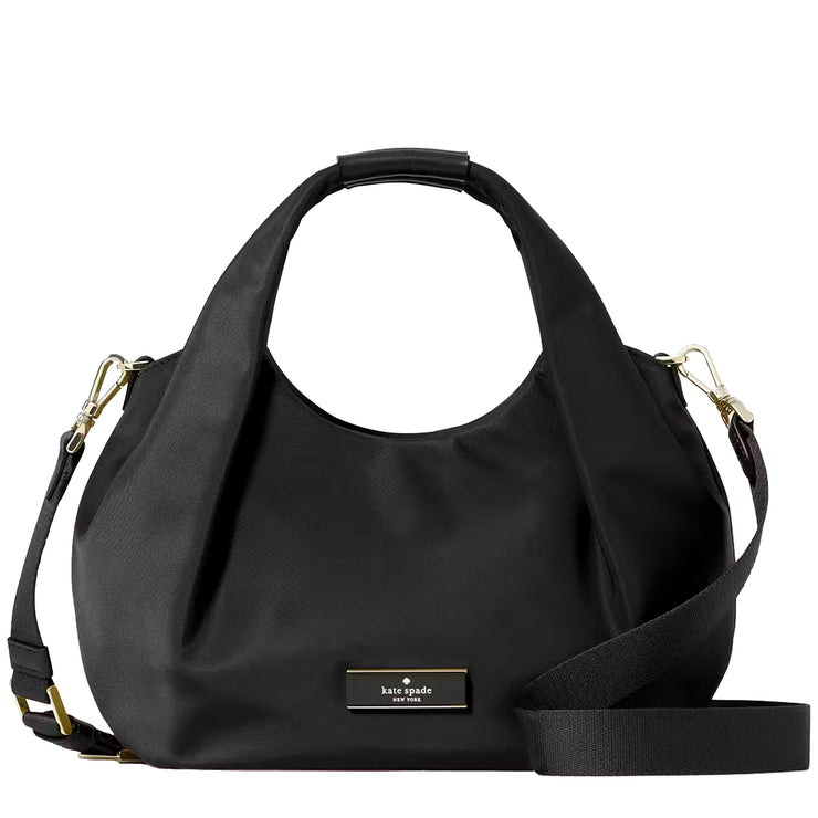 Front View of Kate Spade Carter Nylon Small Pleated Crossbody Bag - Black KL965