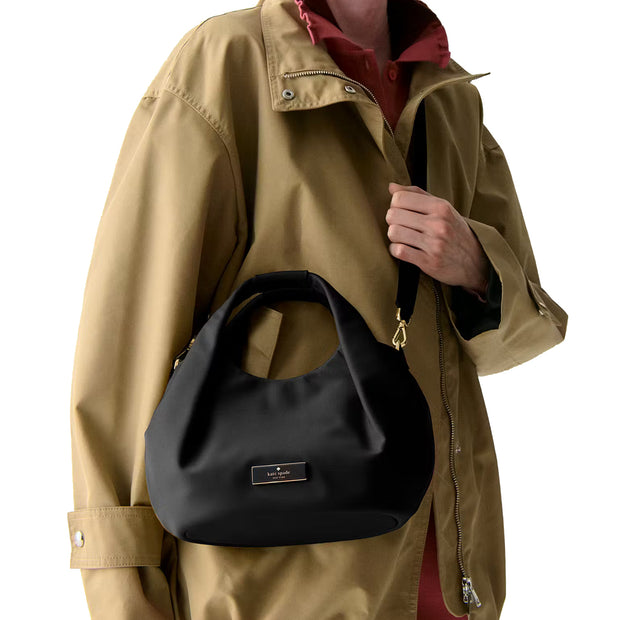 Model Wearing Kate Spade Carter Nylon Small Pleated Crossbody Bag - Black KL965