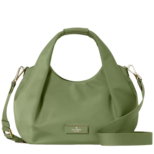 Front View of Kate Spade  Carter Nylon Small Pleated Crossbody Bag - Cedar Stand KL965