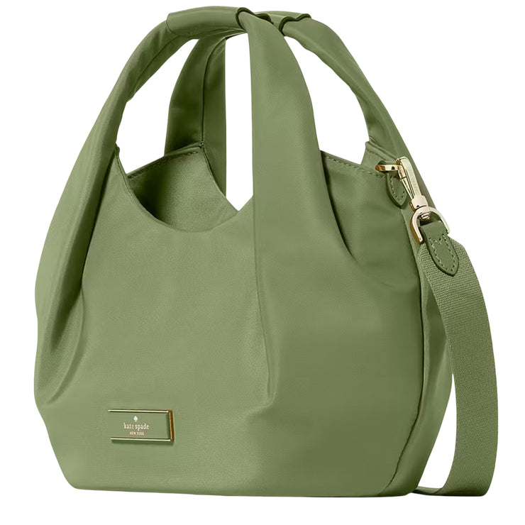 Side View of Kate Spade  Carter Nylon Small Pleated Crossbody Bag - Cedar Stand KL965