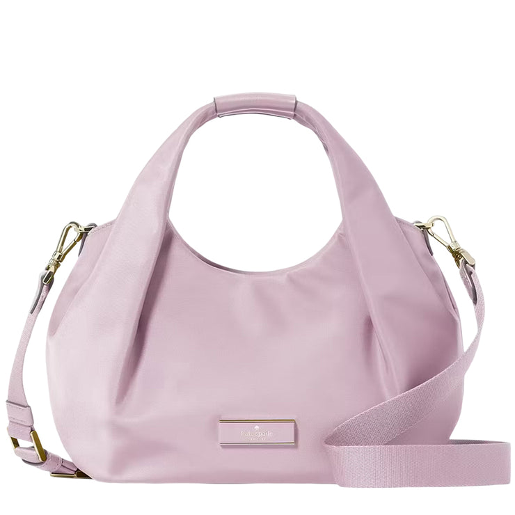 Front View of Kate Spade Carter Nylon Small Pleated Crossbody Bag - Lavender Smoke KL965