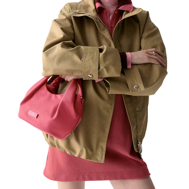 Model Carrying Kate Spade Carter Nylon Small Pleated Crossbody Bag - Rose Oil KL965