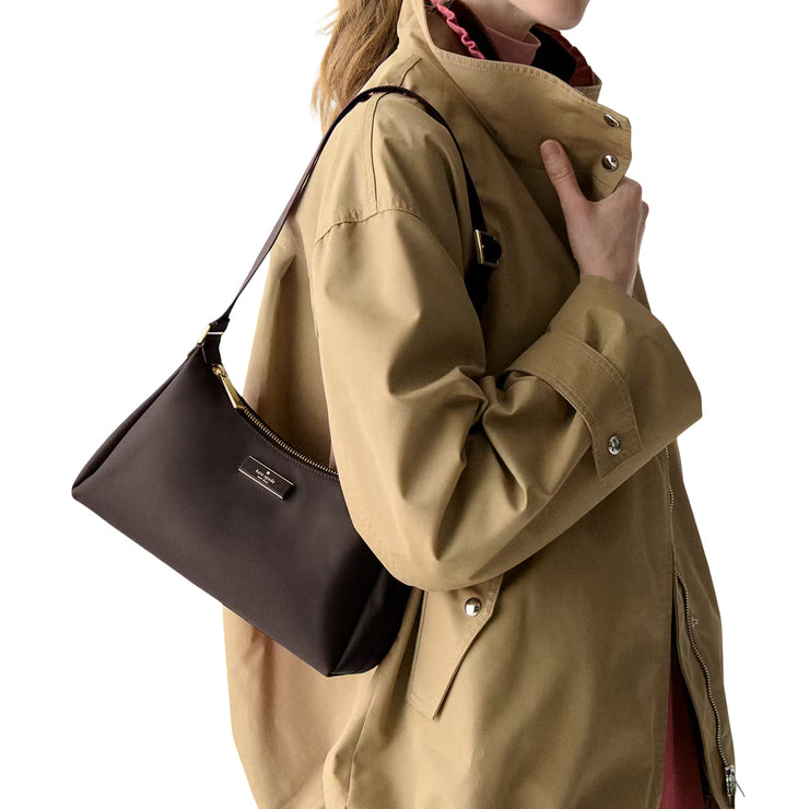 Model Wearing Kate Spade Carter Nylon Small Shoulder Bag - Hot Fudge KL967
