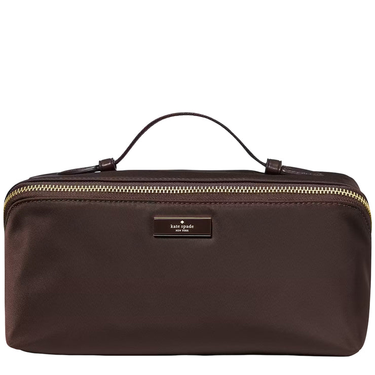 Front View of Kate Spade Carter Nylon Travel Cosmetic Pouch - Hot Fudge KL877