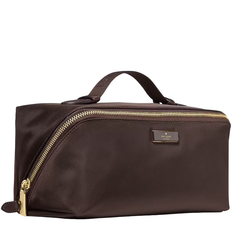 Side View of Kate Spade Carter Nylon Travel Cosmetic Pouch - Hot Fudge KL877