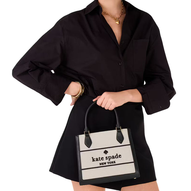 Model Carrying  Kate Spade Ellie Canvas Small Tote Bag - Black Multi KK098