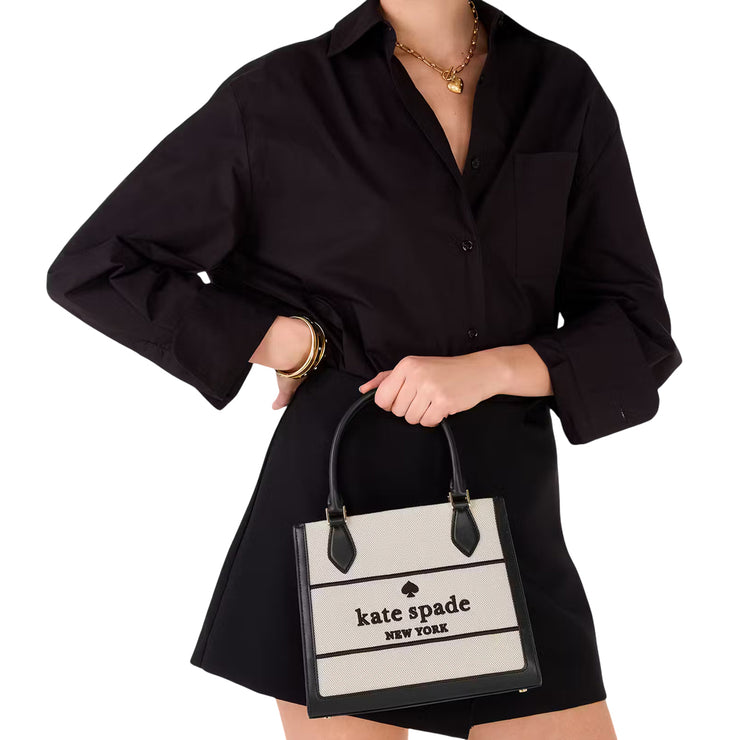Model Carrying  Kate Spade Ellie Canvas Small Tote Bag - Black Multi KK098