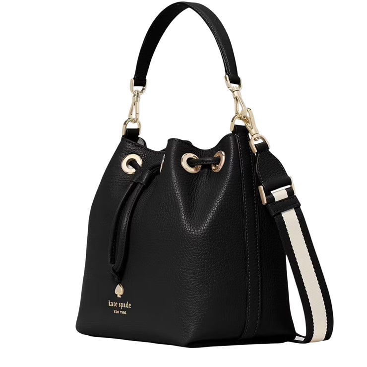 Side View of Kate Spade Emma Small Bucket Bag - Black KK071