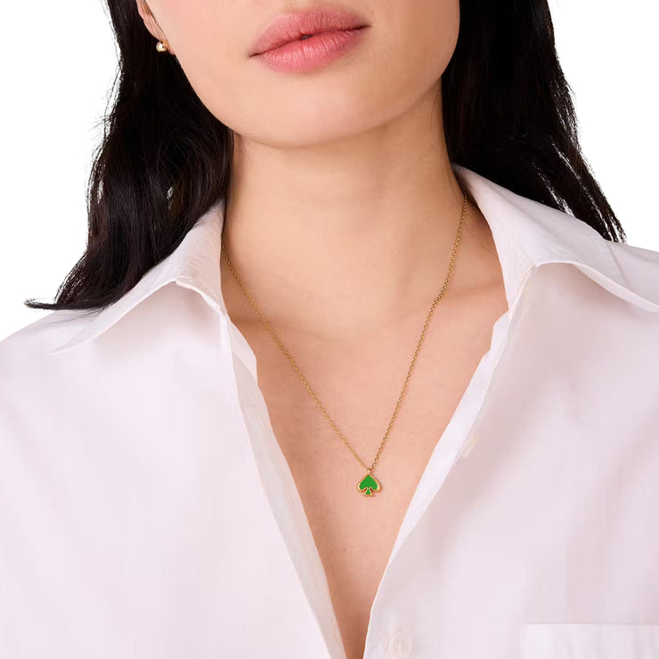 Model Wearing Kate Spade Everyday Spade Enamel Mini Pendant Necklace - KS Green o0ru3073